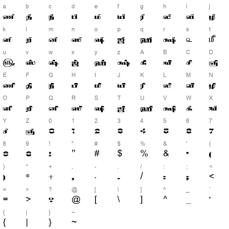 TAM Tamil127 Normal Character Map