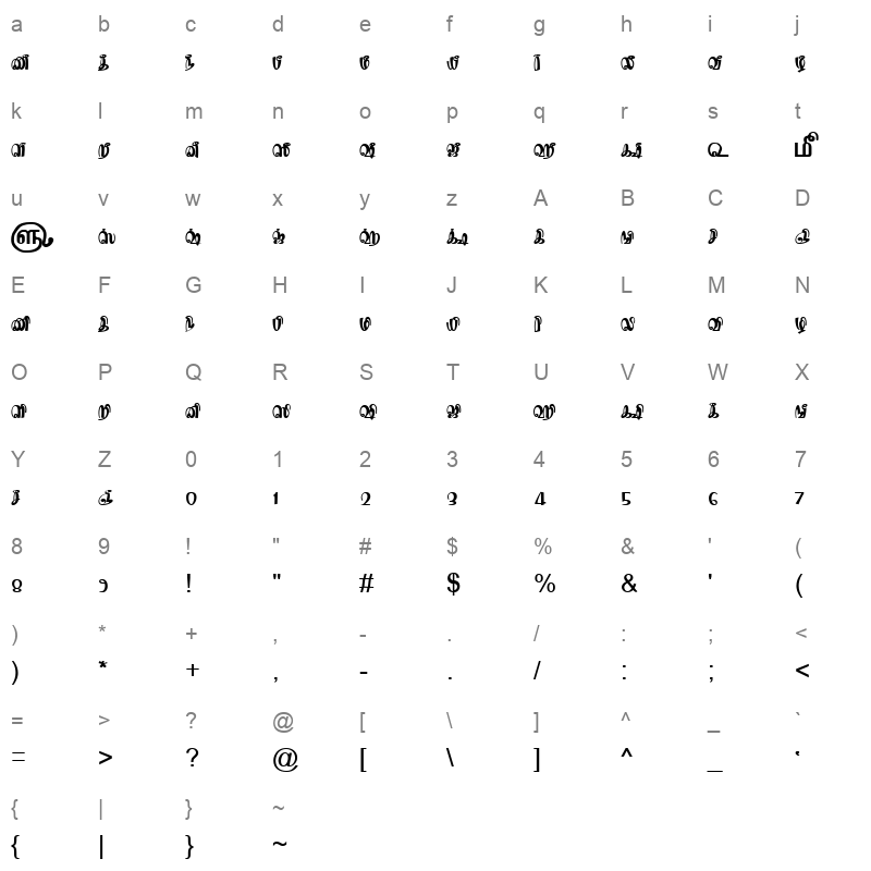 TAM Tamil148 Normal Character Map