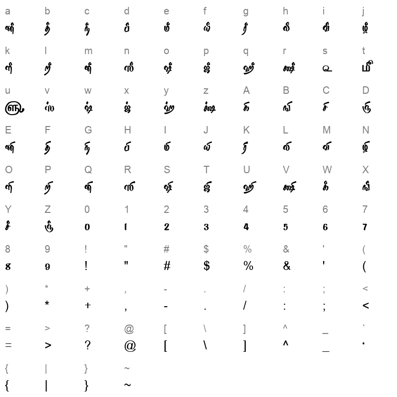 TAM Tamil149 Normal Character Map