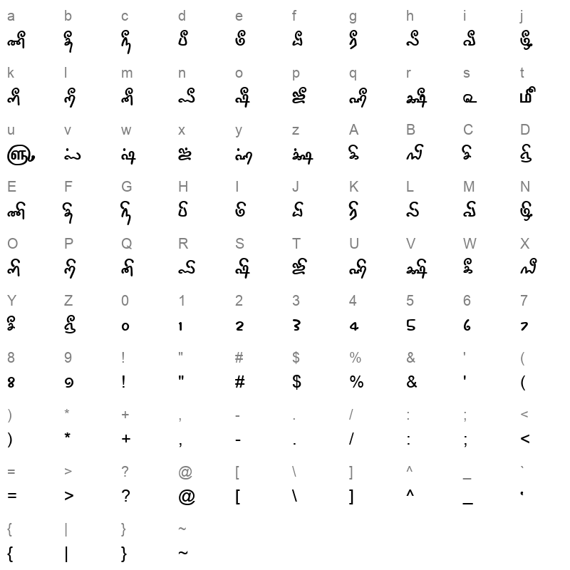 TAM Tamil150 Normal Character Map