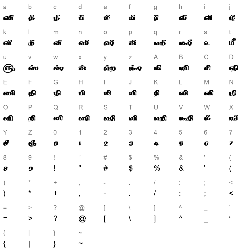 TAM Tamil151 Normal Character Map