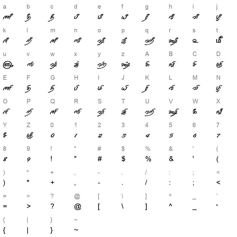 TAM Tamil152 Normal Character Map