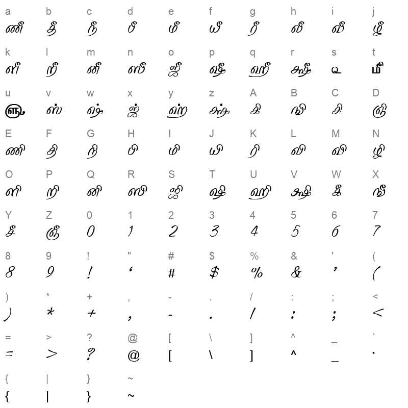 TAM Tamil154 Normal Character Map