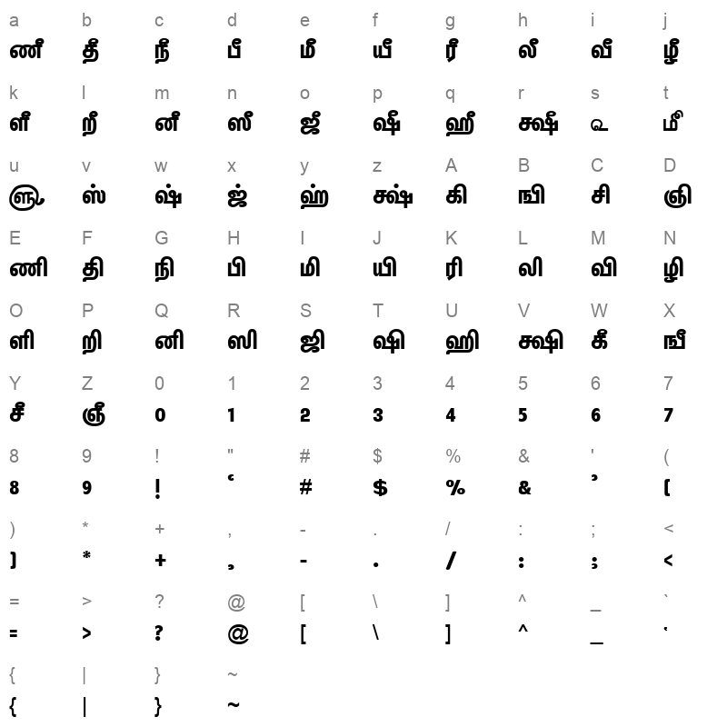 TAM Tamil155 Normal Character Map