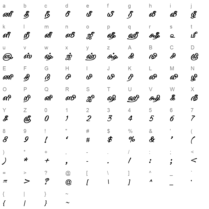 TAM Tamil157 Normal Character Map