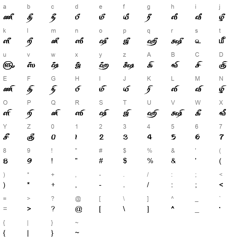 TAM Tamil158 Normal Character Map