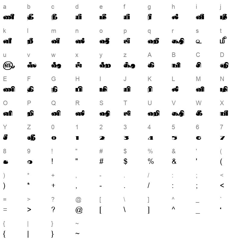 TAM Tamil160 Normal Character Map
