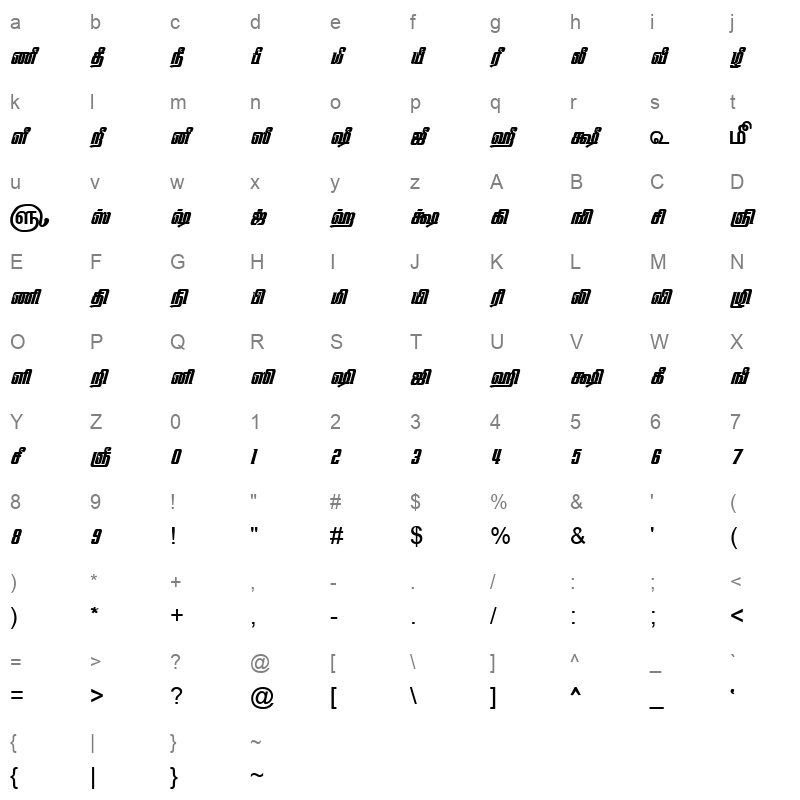TAM Tamil162 Normal Character Map