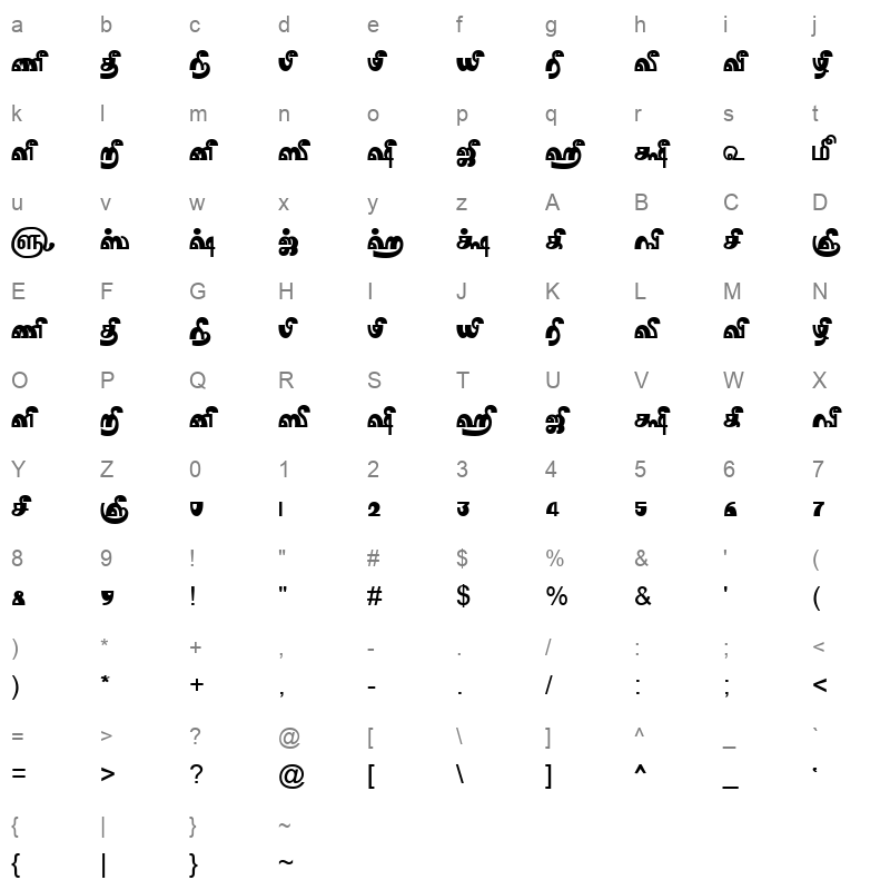 TAM Tamil164 Normal Character Map