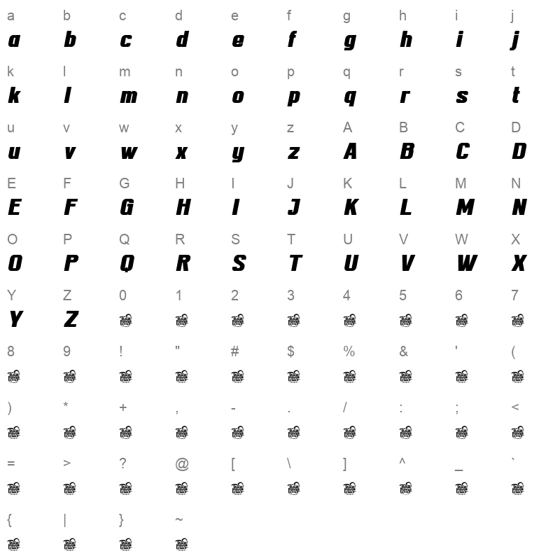 TEKROT TEKROT RegularSlant Character Map