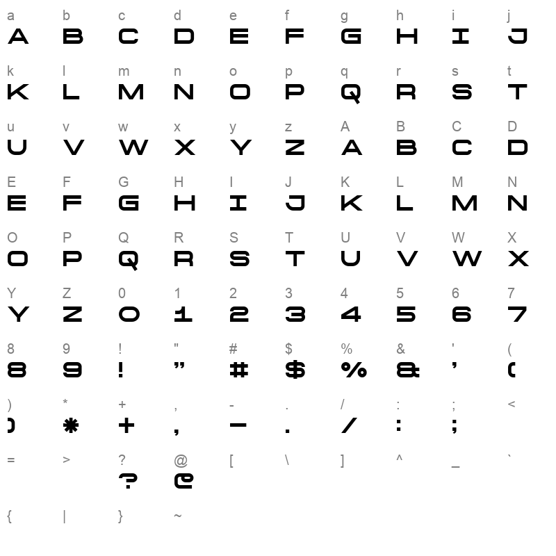 THE EXTENDED FONT Character Map
