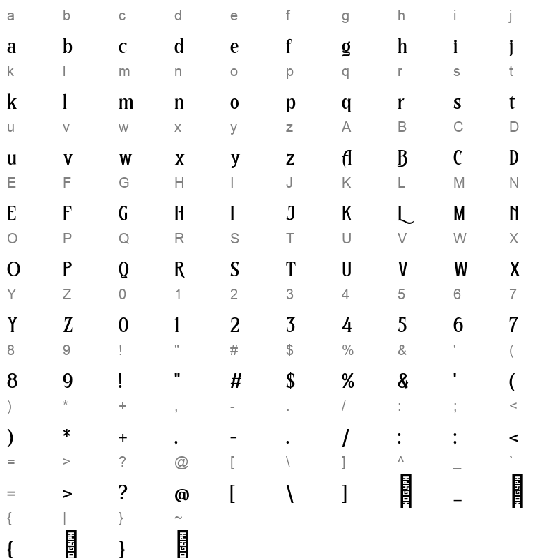 TheBlowar Regular Character Map