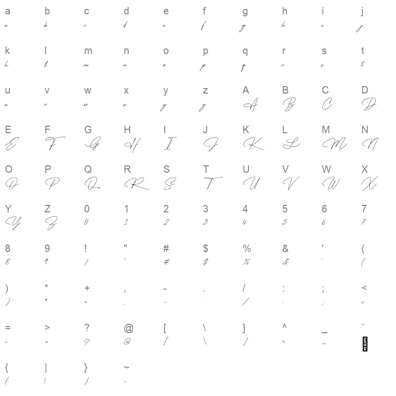 TheWeddingSignature Regular Character Map