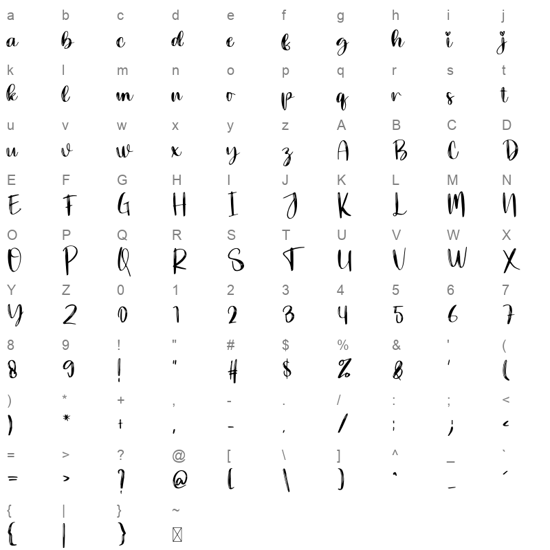 Thick Brush Character Map