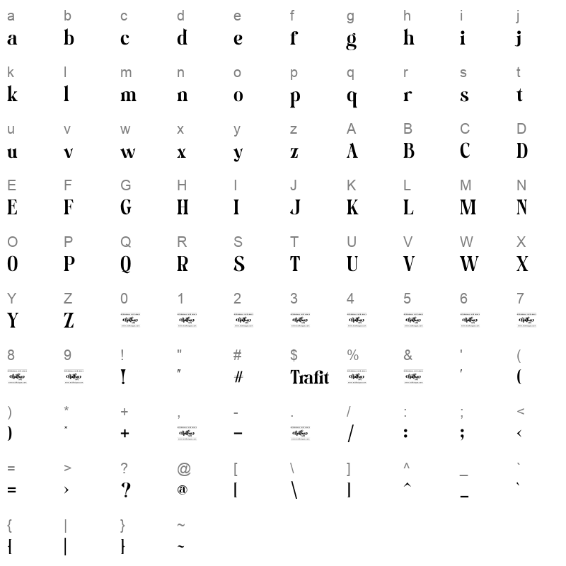 Trafit Character Map