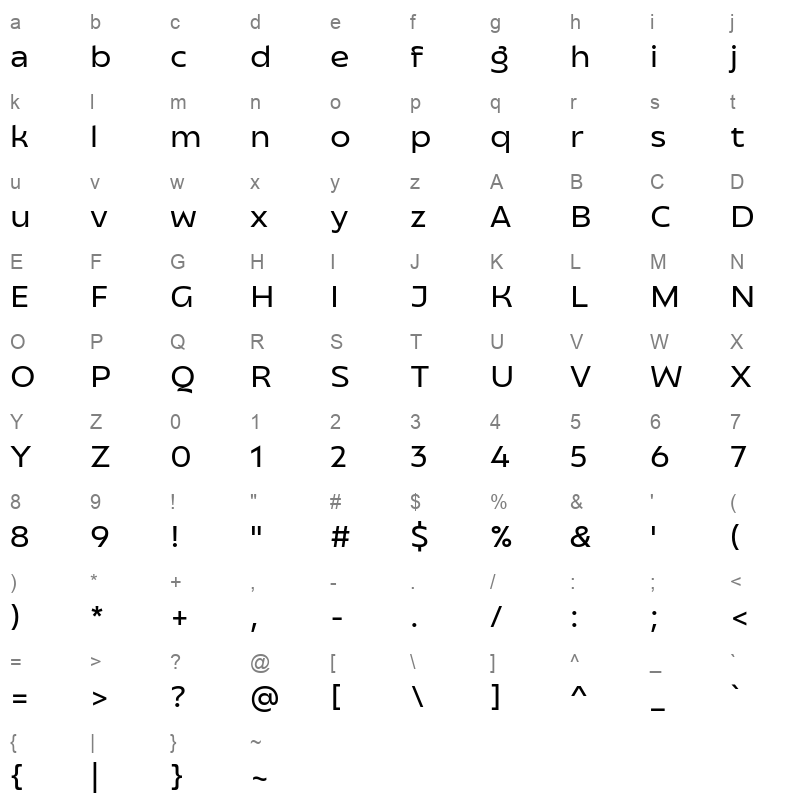 Transforma Sans Medium Character Map