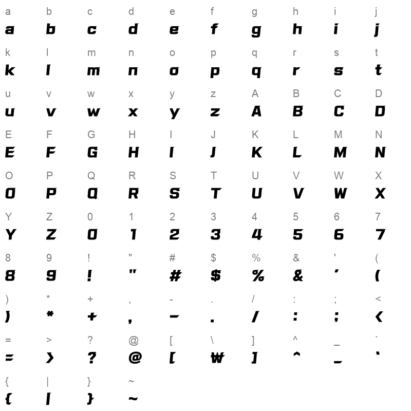 Typo Storm B Character Map