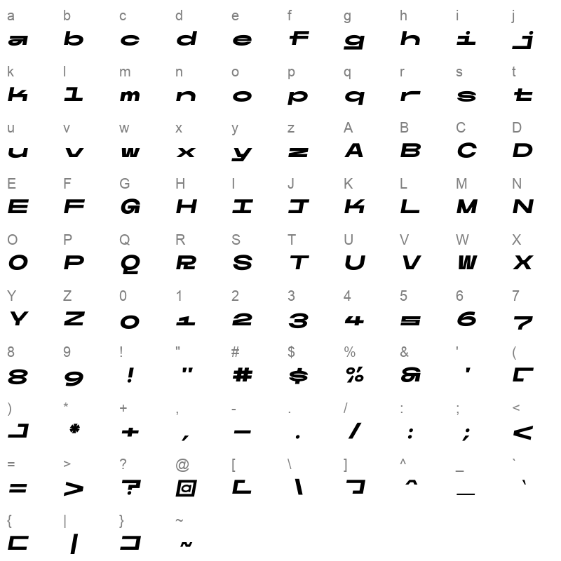Ultramono Wide BlackItalic Character Map