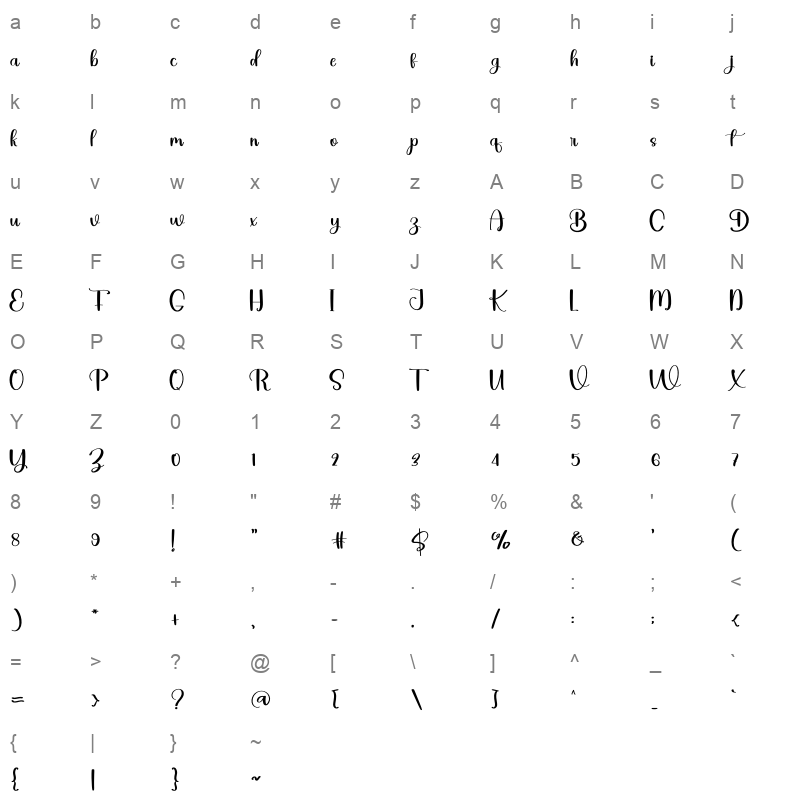 Valentine ottf font Character Map
