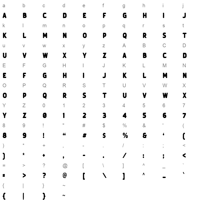 Vintage Crafted Sans Regular Character Map