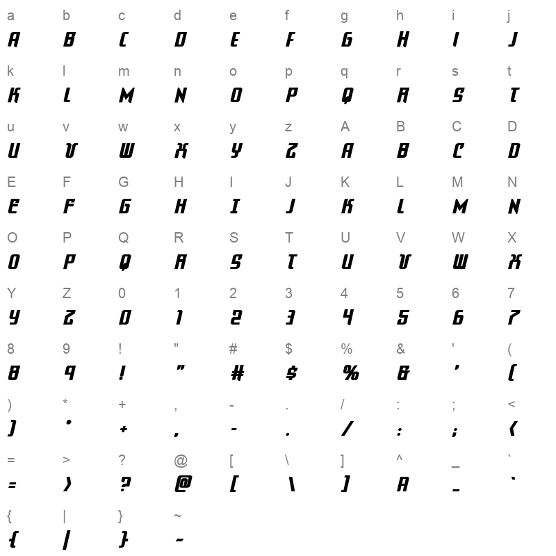 warriatron bold Character Map