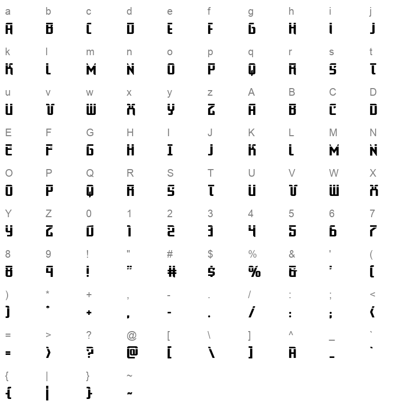 warriatronlaser straight Character Map