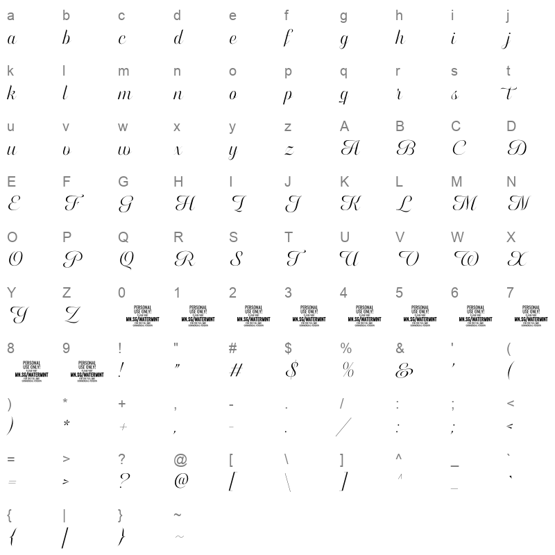 Water mint Script Character Map
