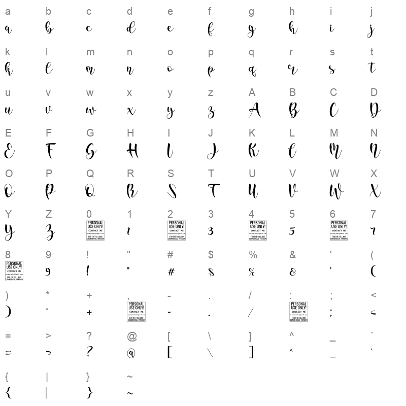 Water Splash Script Character Map