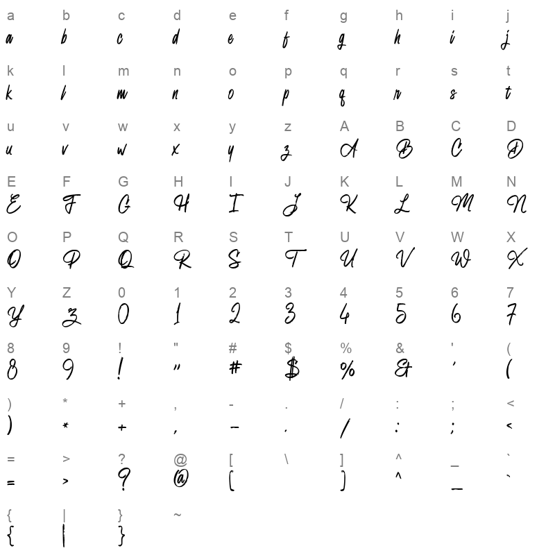 White Colors Bold Character Map