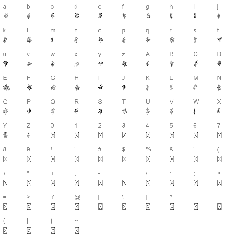 Wild plants OTF Character Map