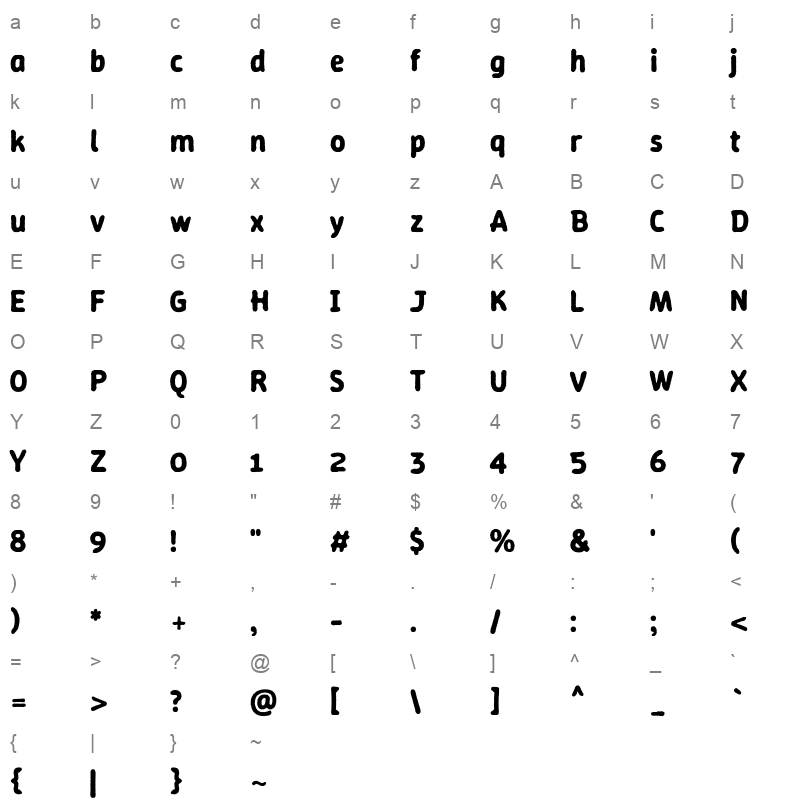WinkyRough Bold Character Map