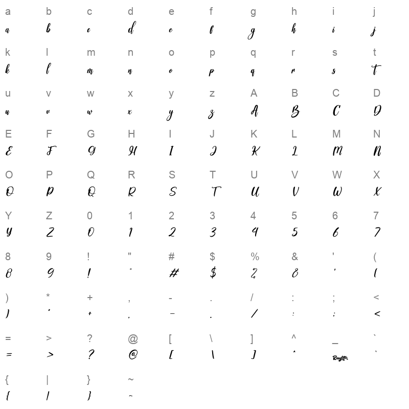 Winter Delighters Italic Character Map