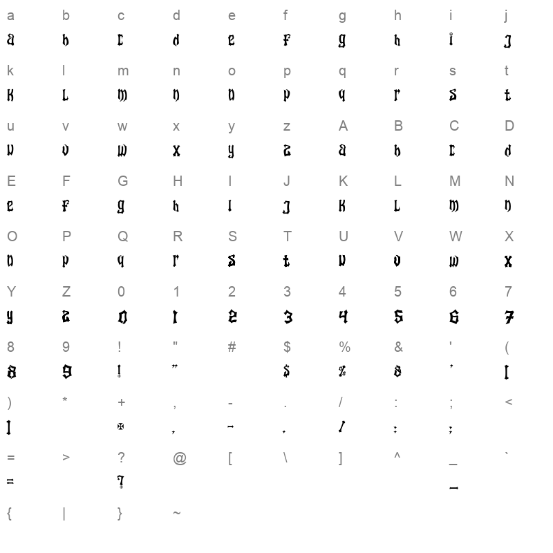 wolf Bones Character Map