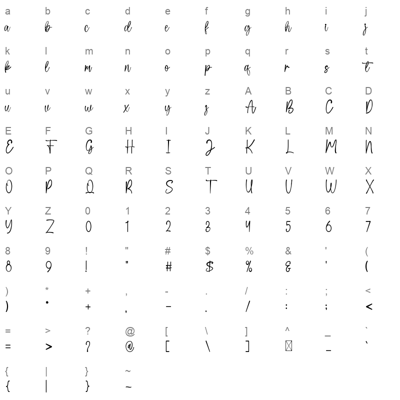 Wonderfull Mother TTF Character Map