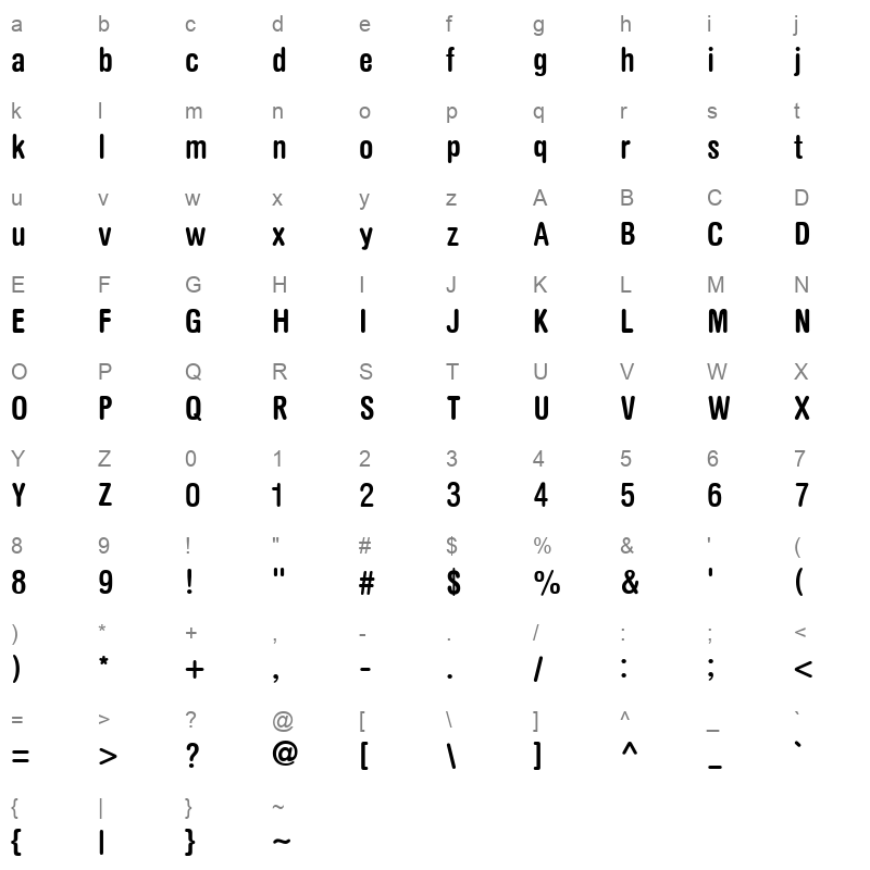 Yang Rounded Condensed Bold Bold Character Map