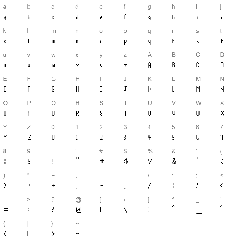 YangCondensed dot Regular Character Map