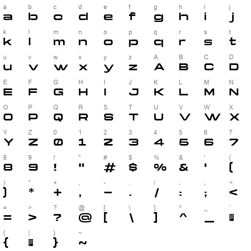 Yapari Bold Character Map