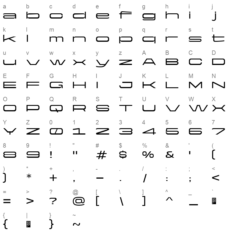 Yapari MediumExtended Character Map