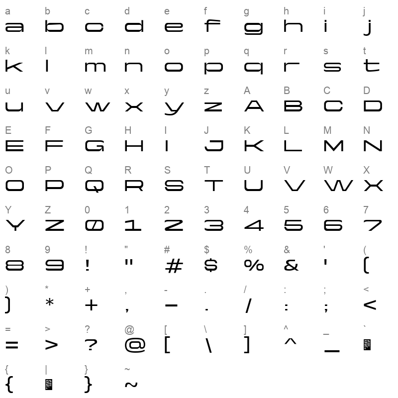 Yapari MediumWide Character Map