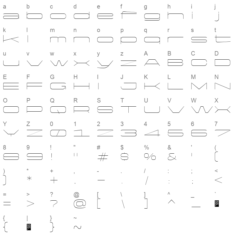 Yapari ThinExpanded Character Map
