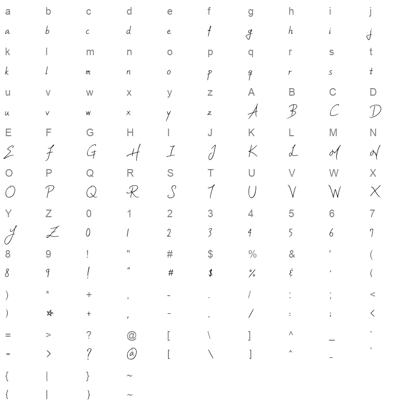 ylee MHIM Regular Character Map