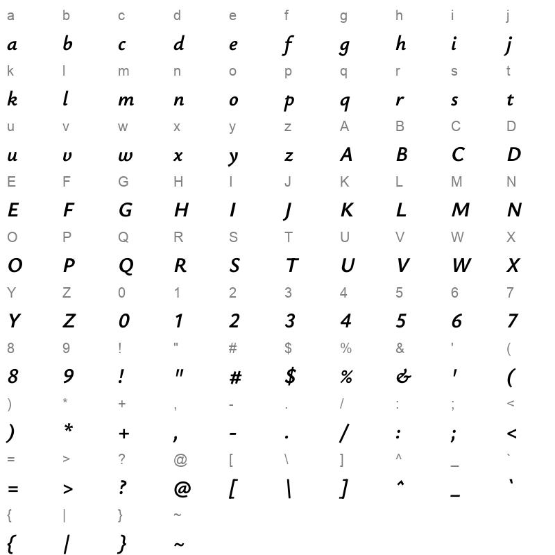 YsabeauInfant Italic VariableFont wght Character Map