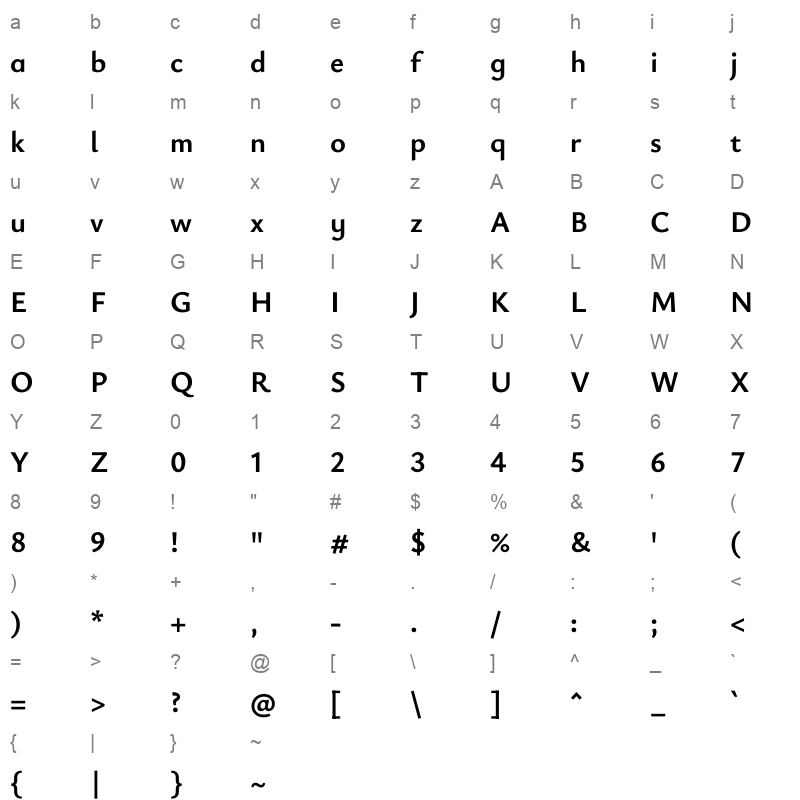 YsabeauInfant VariableFont wght Character Map