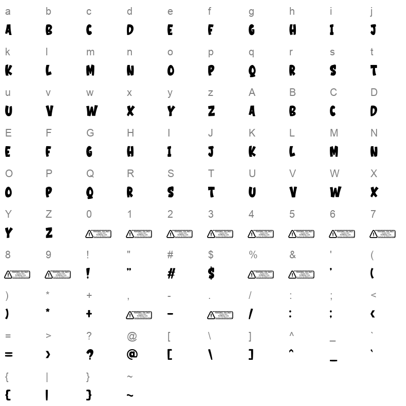 Yummy ttf font Character Map