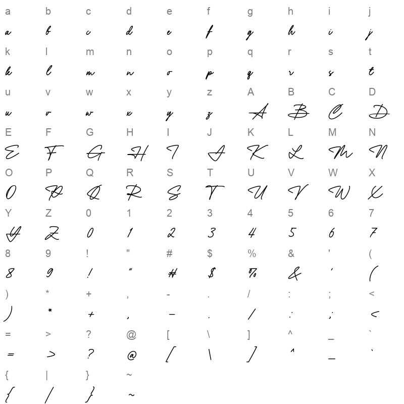 Yustine Signature Character Map