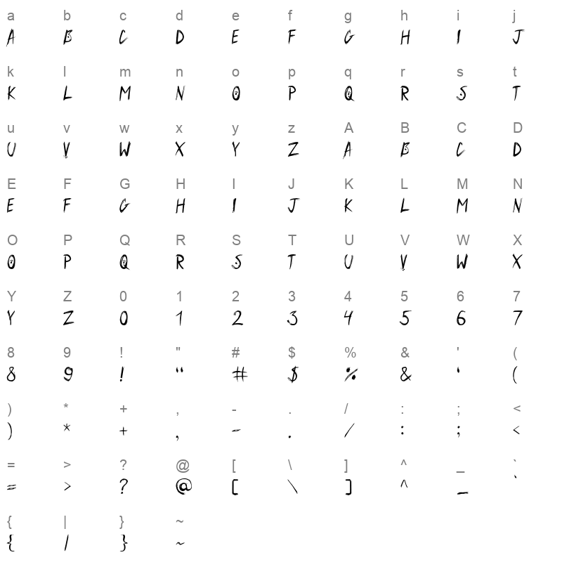 Zaychik Regular Character Map