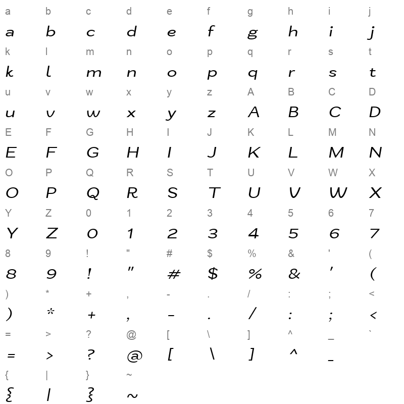 ZtNezto Italic Character Map
