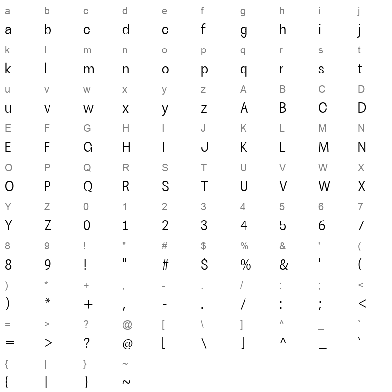 ZTTalk Regular Character Map